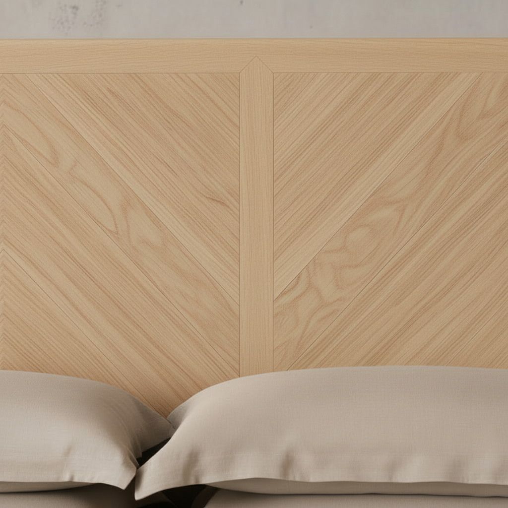 The Armid Chevron Platform Wood Bed | Solid Light Oak - Beds