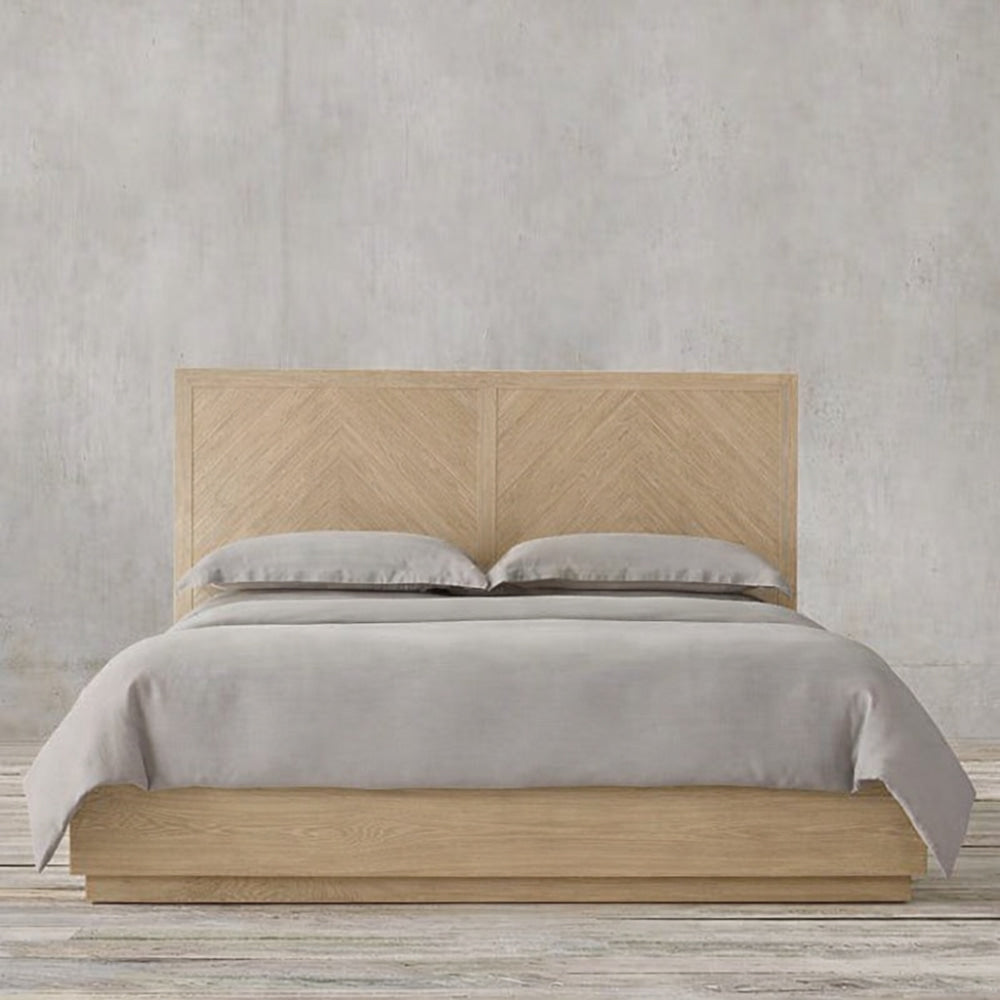 The Armid Chevron Platform Wood Bed | Solid Light Oak - Beds