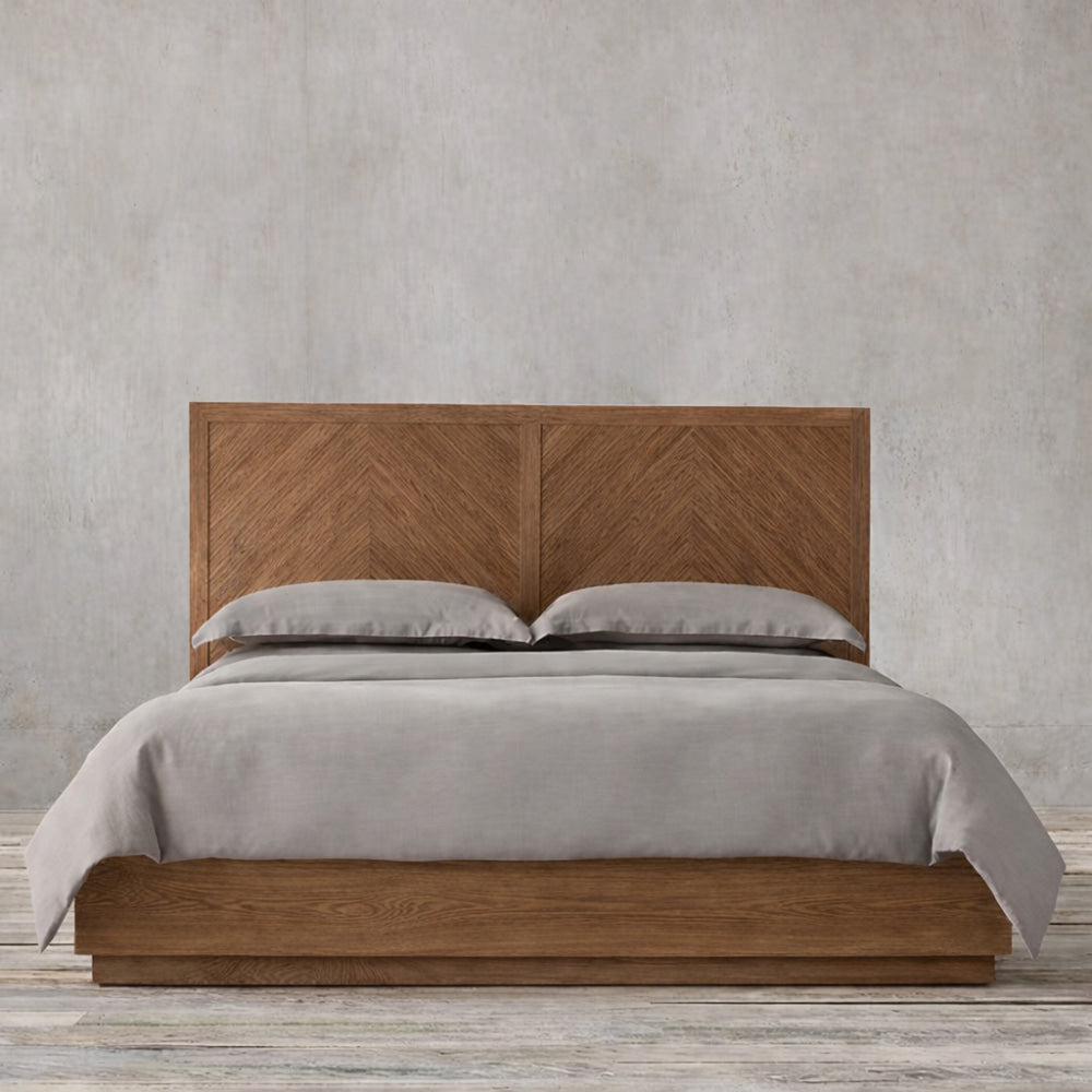 The Armid Chevron Platform Wood Bed | Solid Natural Oak - Beds