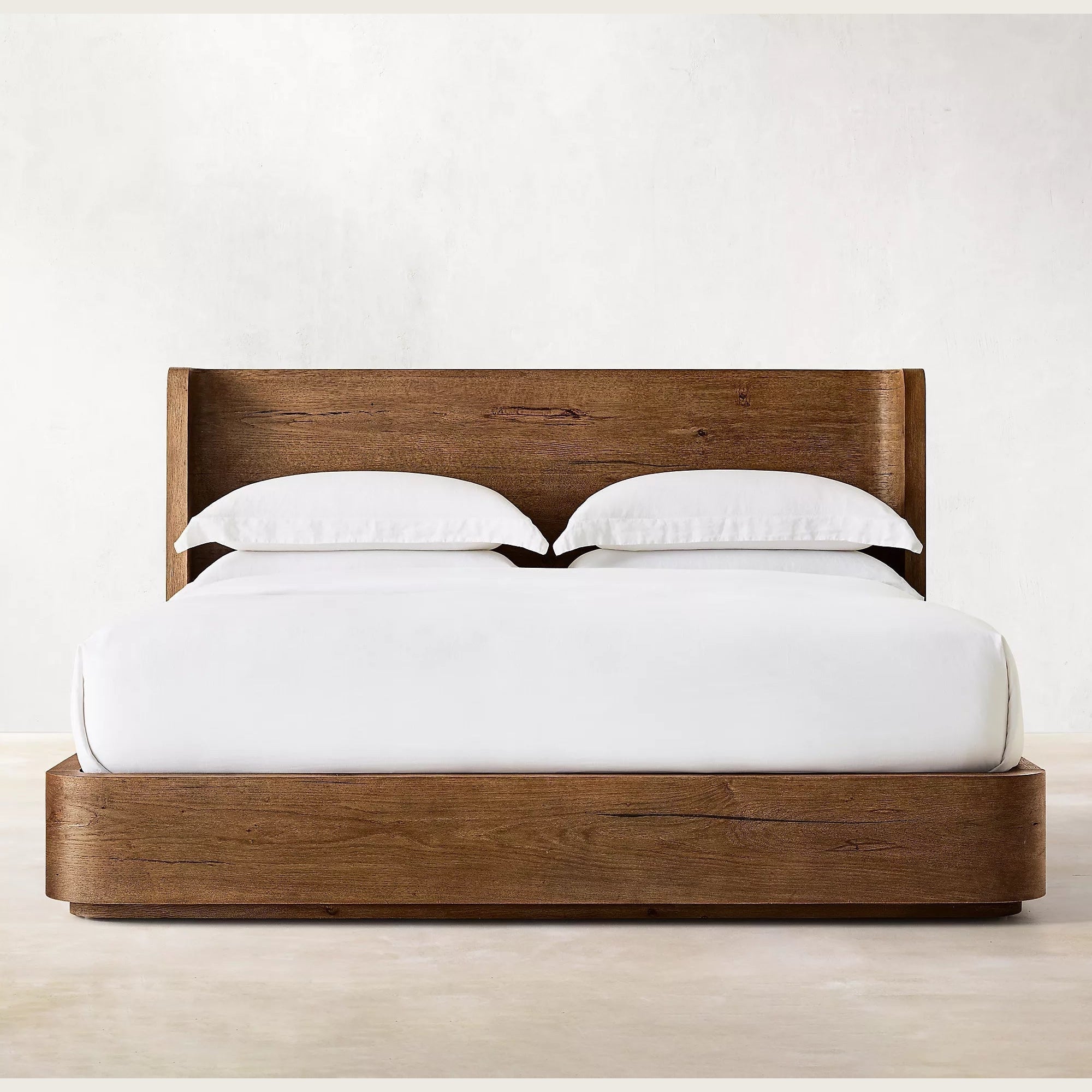 Solid Oak Platform Bed Frame with Curved Headboard | HLMk002ft - Beds