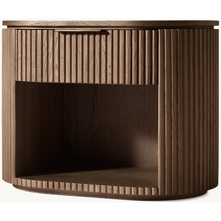 The Aurelio ’Atrium’ Open Nightstand | Solid Fluted Oak & Gallery Tier - Nightstands