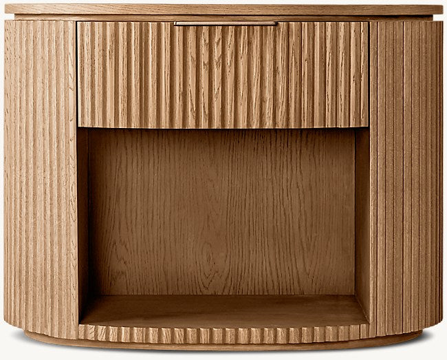 The Aurelio ’Atrium’ Open Nightstand | Solid Fluted Oak & Gallery Tier - Nightstands