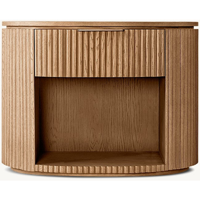 The Aurelio ’Atrium’ Open Nightstand | Solid Fluted Oak & Gallery Tier - Nightstands