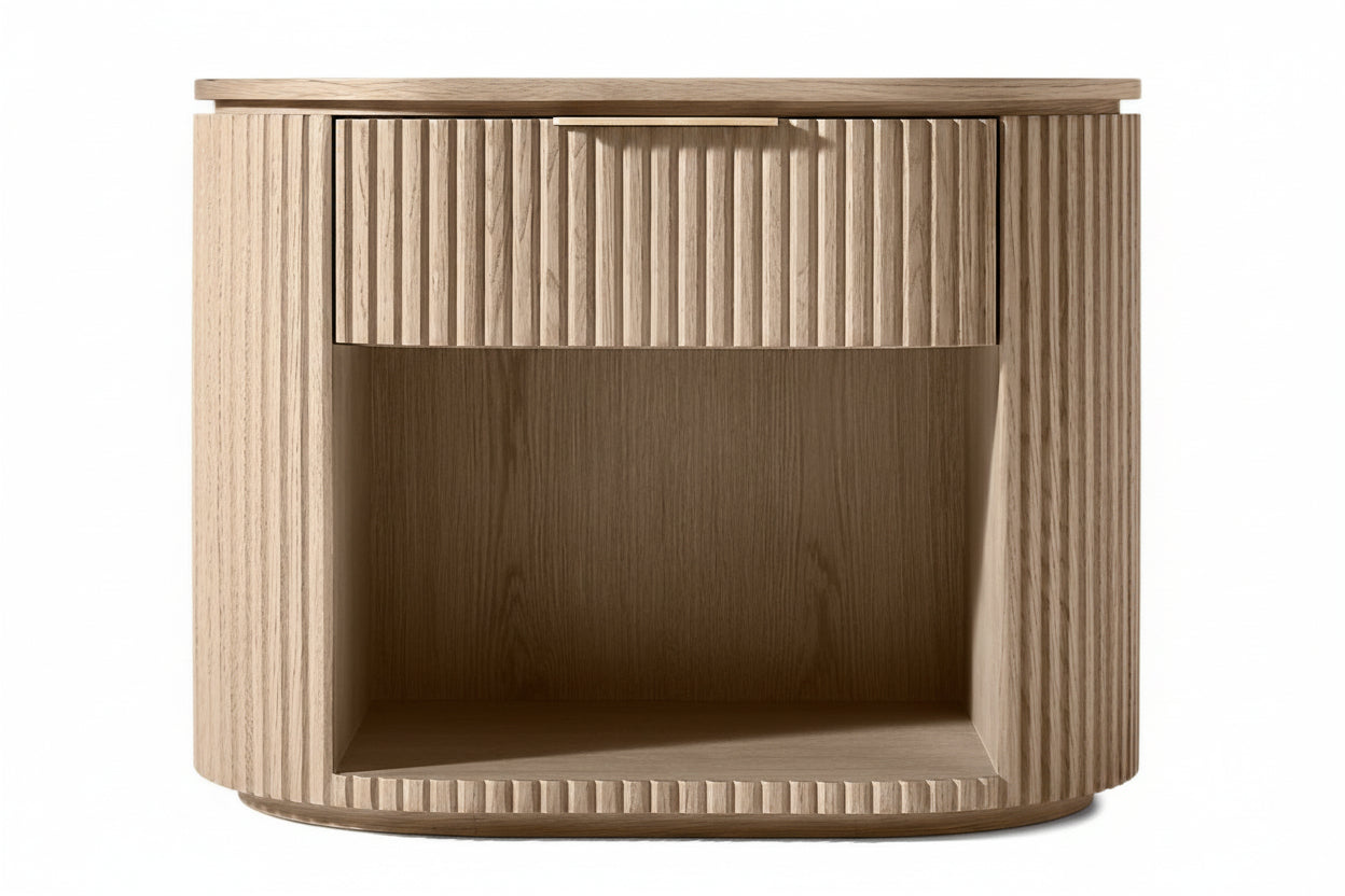 The Aurelio ’Atrium’ Open Nightstand | Solid Fluted Oak & Gallery Tier - Nightstands