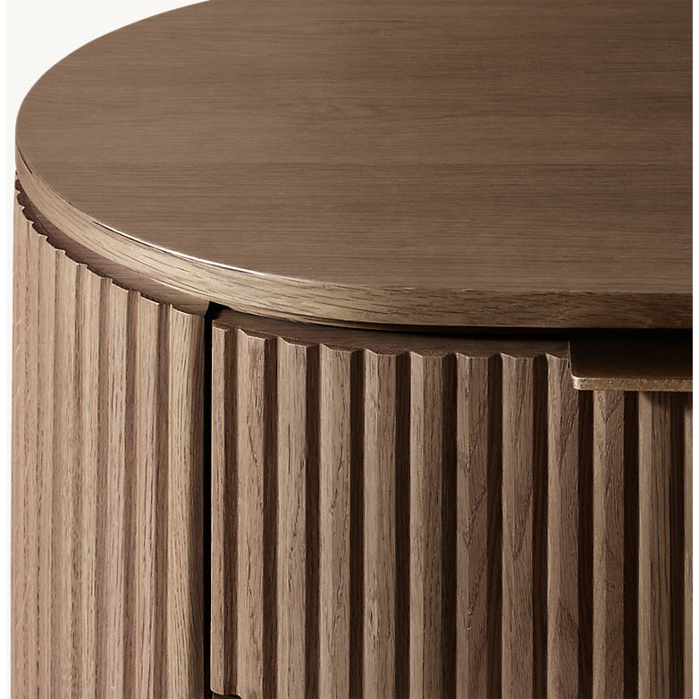 The Aurelio Fluted Oak Nightstand | Solid Hand-Carved Collection - Nightstands