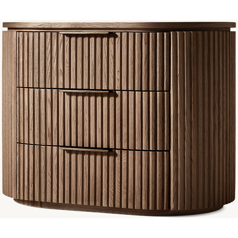 The Aurelio Fluted Oak Nightstand | Solid Hand-Carved Collection - Nightstands