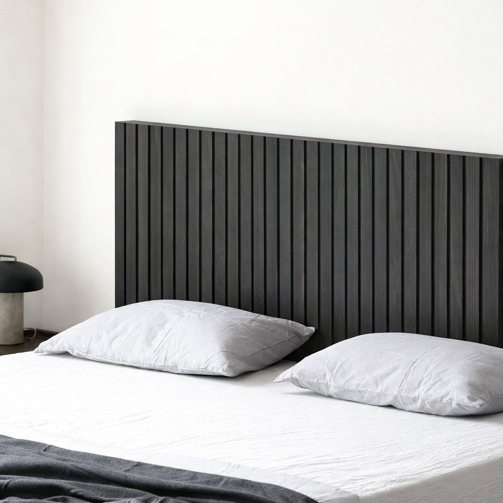The Kaldr Storage Bed | Black Oak Slatted Headboard