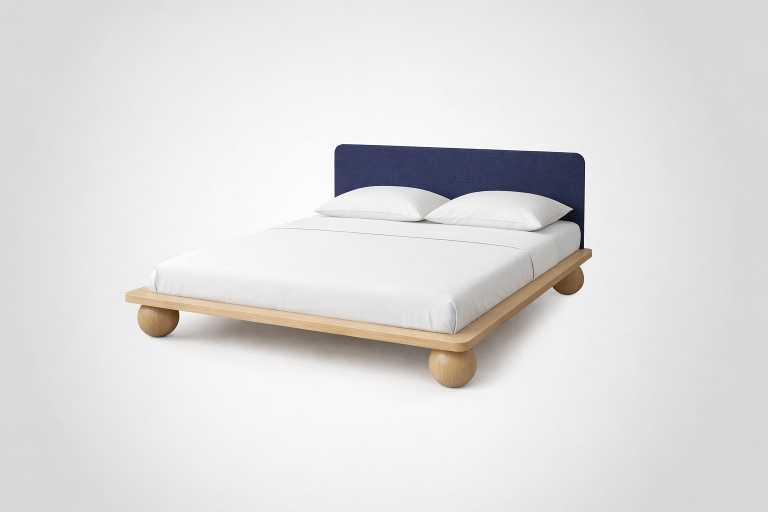 The Kurogane Platform Bed | Solid Light Oak Upholstered Headboard