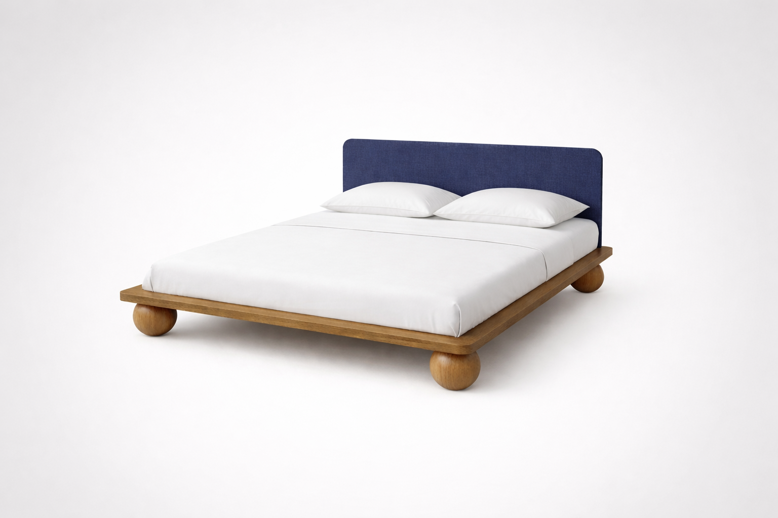 The Kurogane Platform Bed | Solid Natural Oak Upholstered Headboard