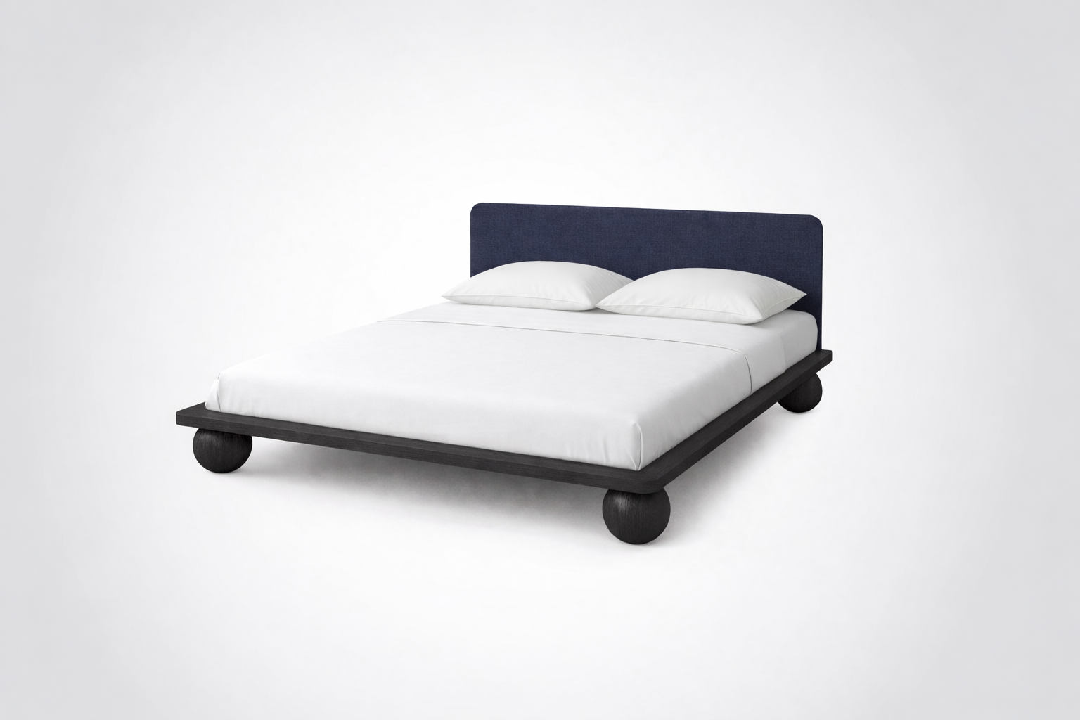 The Kurogane Platform Bed | Solid Black Oak Upholstered Headboard