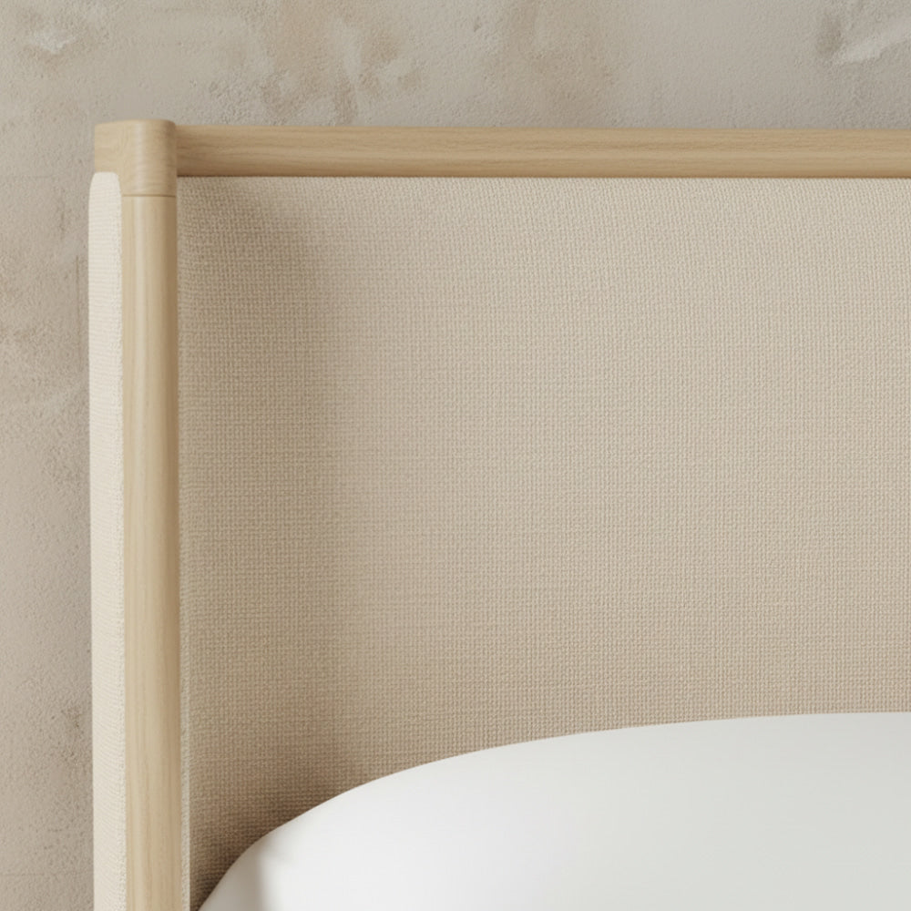 The Nordkapp Wingback Platform Upholstered Bed | Light Oak & Linen - Beds