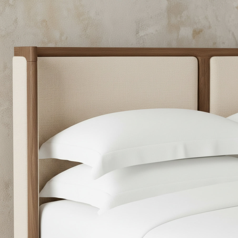 The Nordkapp Wingback Platform Upholstered Bed | Walnut Oak & Linen - Beds