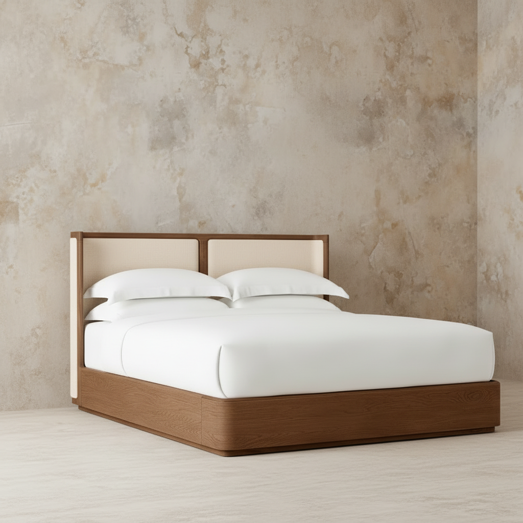 The Nordkapp Wingback Platform | Rift-Sawn European Oak & Linen - Beds