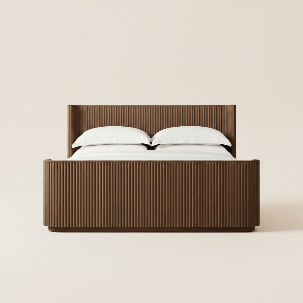 The Rilva Fluted Bed | Walnut Reeded Oak Finish