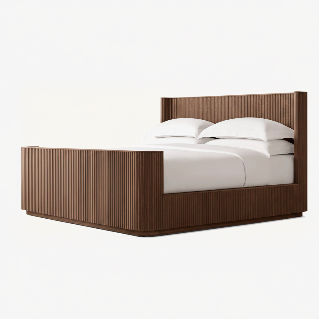 The Rilva Fluted Bed | Walnut Reeded Oak Finish