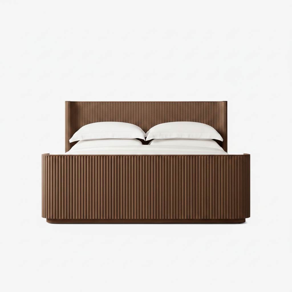 The Rilva Fluted Bed | Walnut Reeded Oak Finish