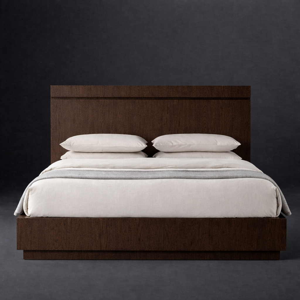 The Skarn Platform Wood Bed | Solid Oak Walnut Finish