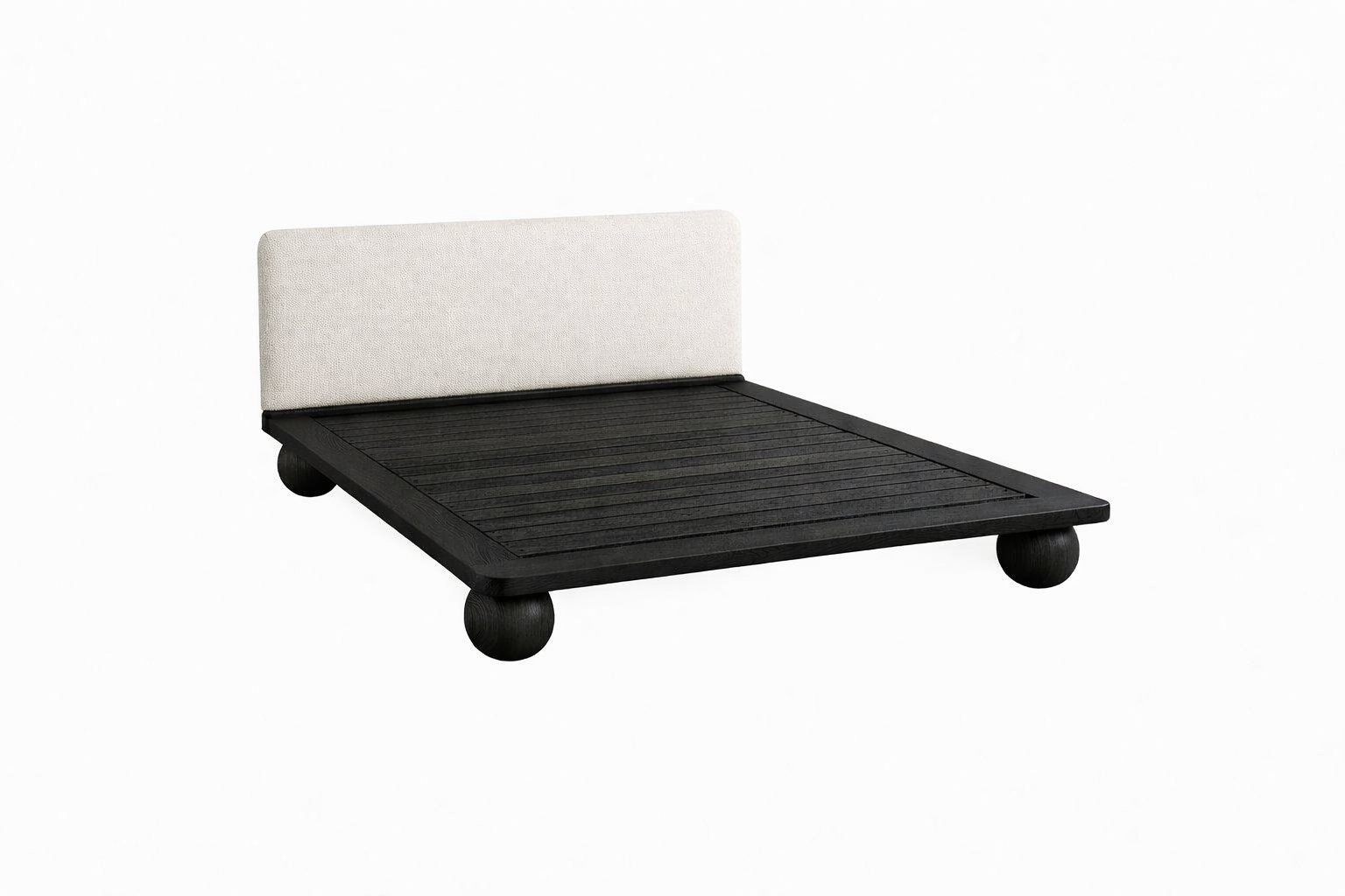 The Sólberg Platform Bed | Solid Black Oak & Bouclé Upholstered Headboard