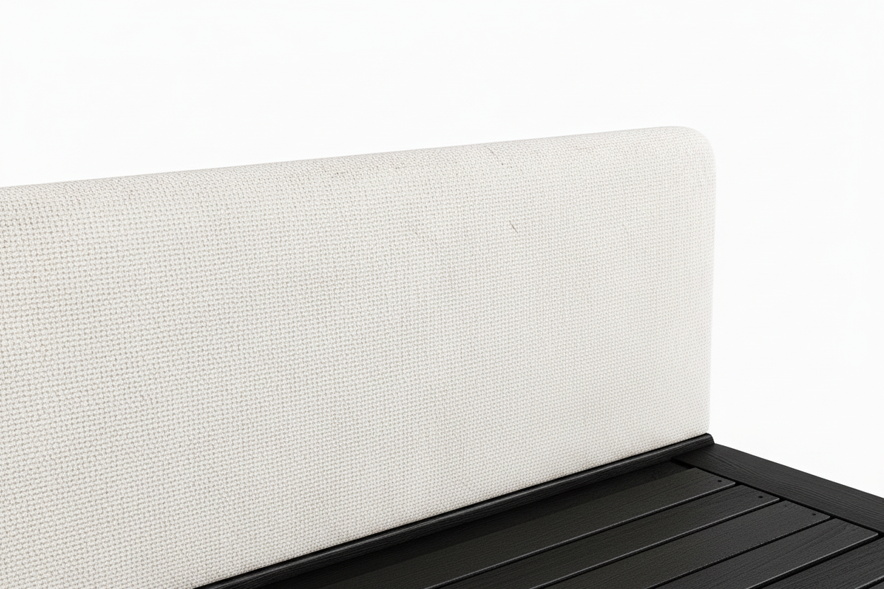 The Sólberg Platform Bed | Solid Black Oak & Bouclé Upholstered Headboard