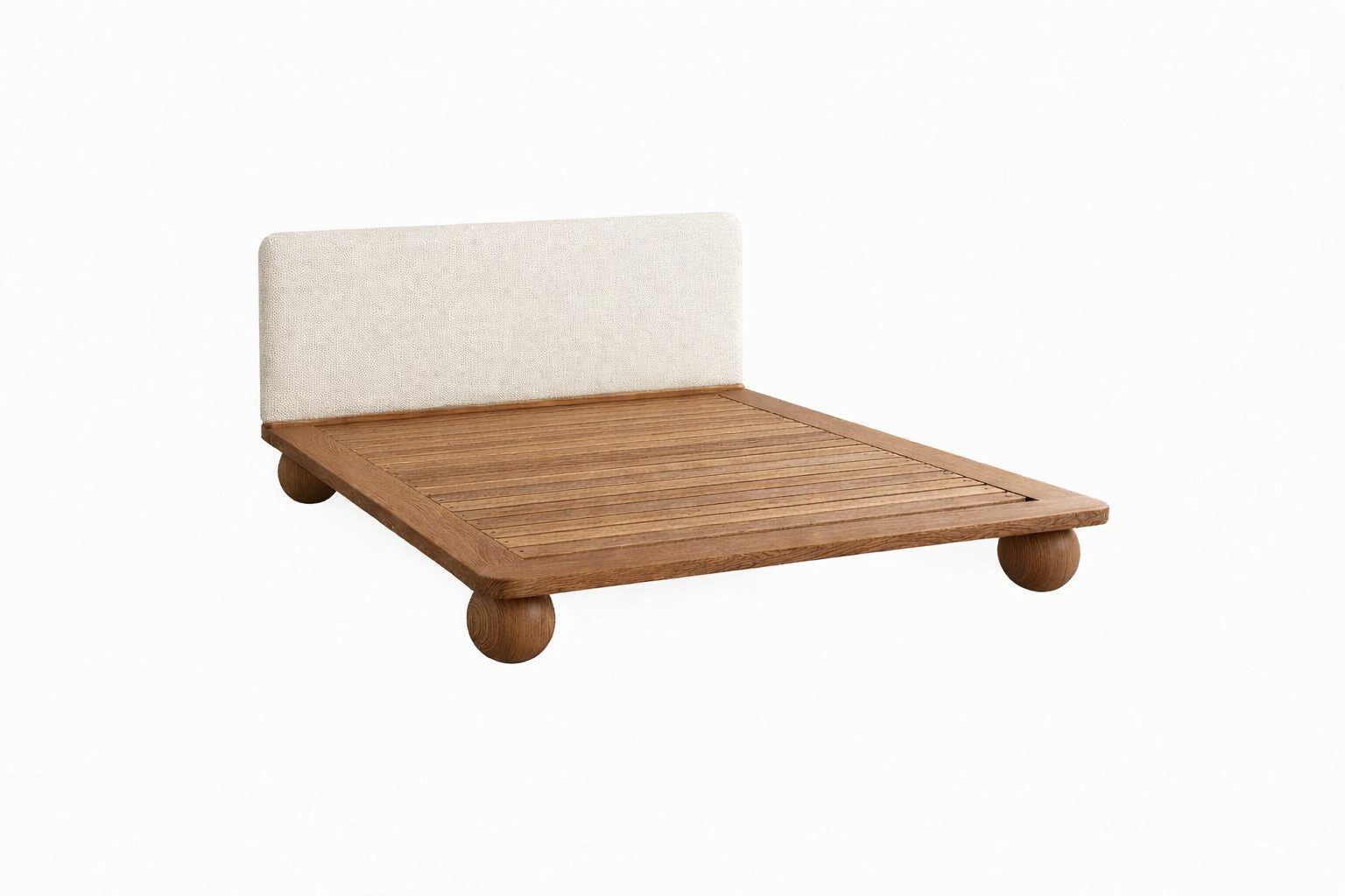 The Sólberg Platform Bed | Solid Natural Oak & Bouclé Upholstered Headboard