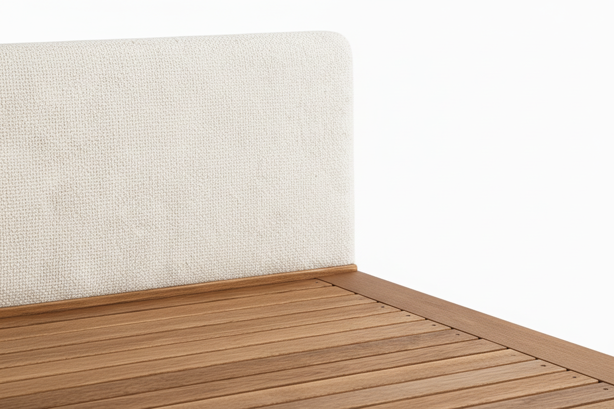 The Sólberg Platform Bed | Solid Natural Oak & Bouclé Upholstered Headboard