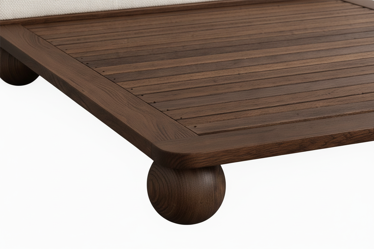 The Sólberg Platform Bed | Solid Oak & Bouclé Upholstered Headboard | Walnut Oak Finish