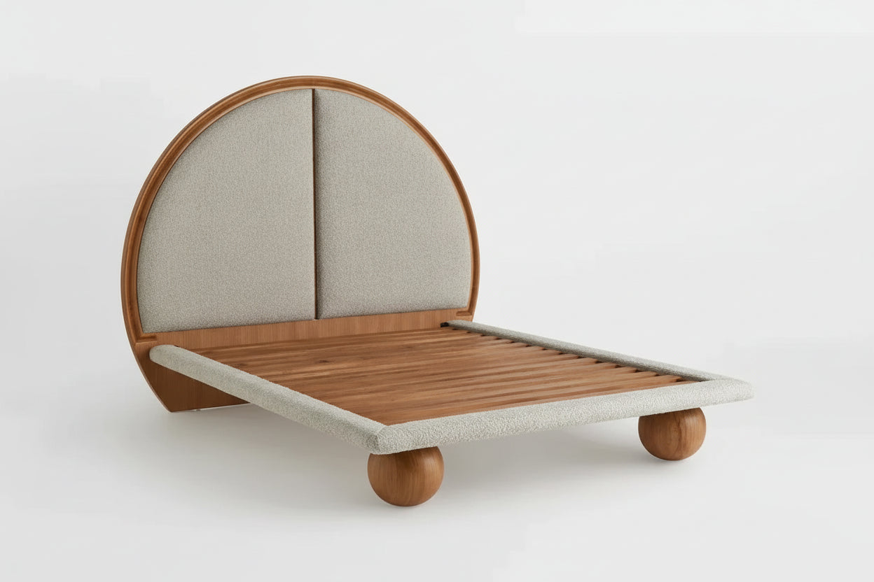 Modern Upholstered Platform Bed with Arched Headboard and Wooden Frame | King Queen | Luxury Bedroom