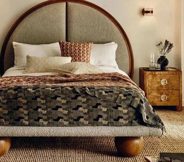 Modern Upholstered Platform Bed with Arched Headboard and Wooden Frame | King Queen | Luxury Bedroom