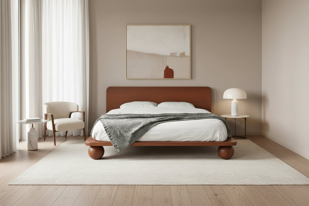 Modern Solid Wood Platform Bed Frame | Japandi Minimalism Bedroom Queen & King Size Beds