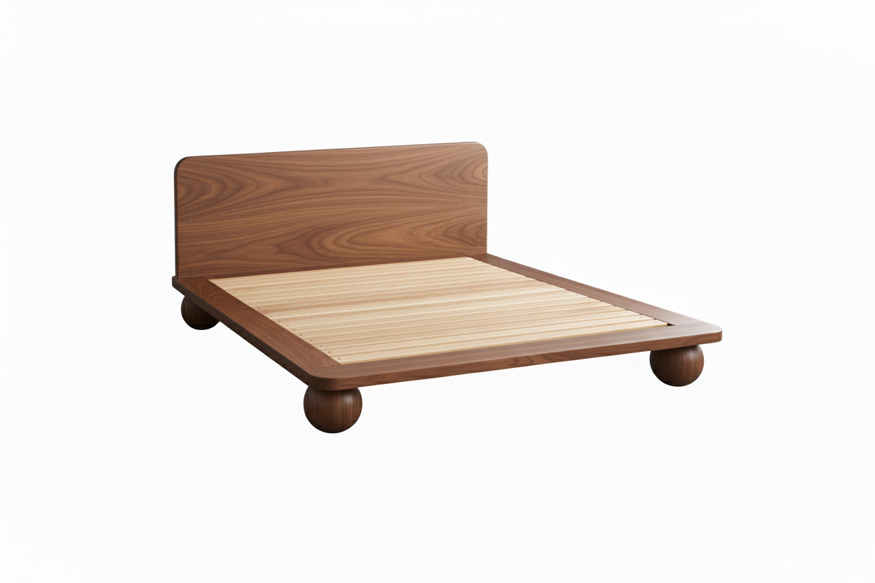 The Sphere Leg Platform Bed | Japandi Warm Walnut | HLMPGH02
