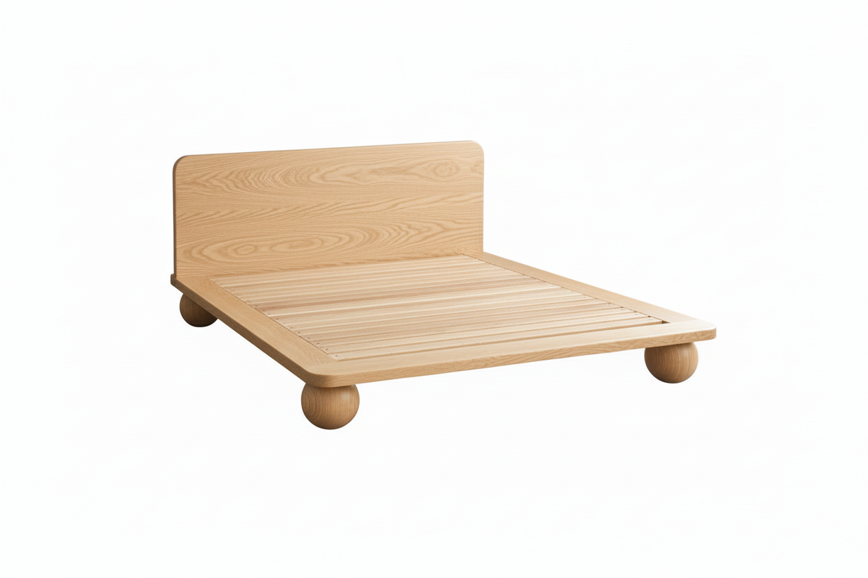 The Sphere Leg Platform Bed | Japandi Warm Walnut | HLMPGH02