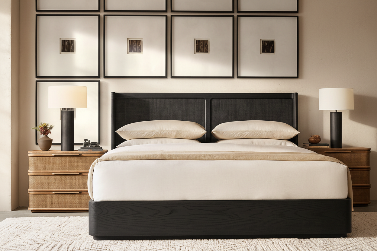 The Woven Oak Platform Bed | Ebonised Carbon | HLMPRJP35 - Beds