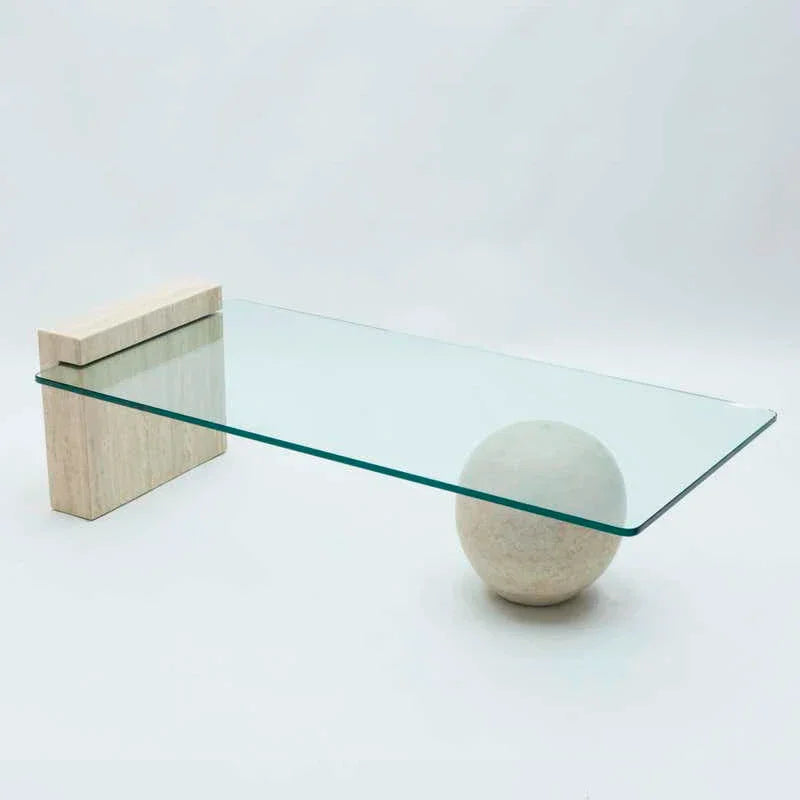 Travertine Glass Coffee Table - Luxury Modern Minimalism Living Room