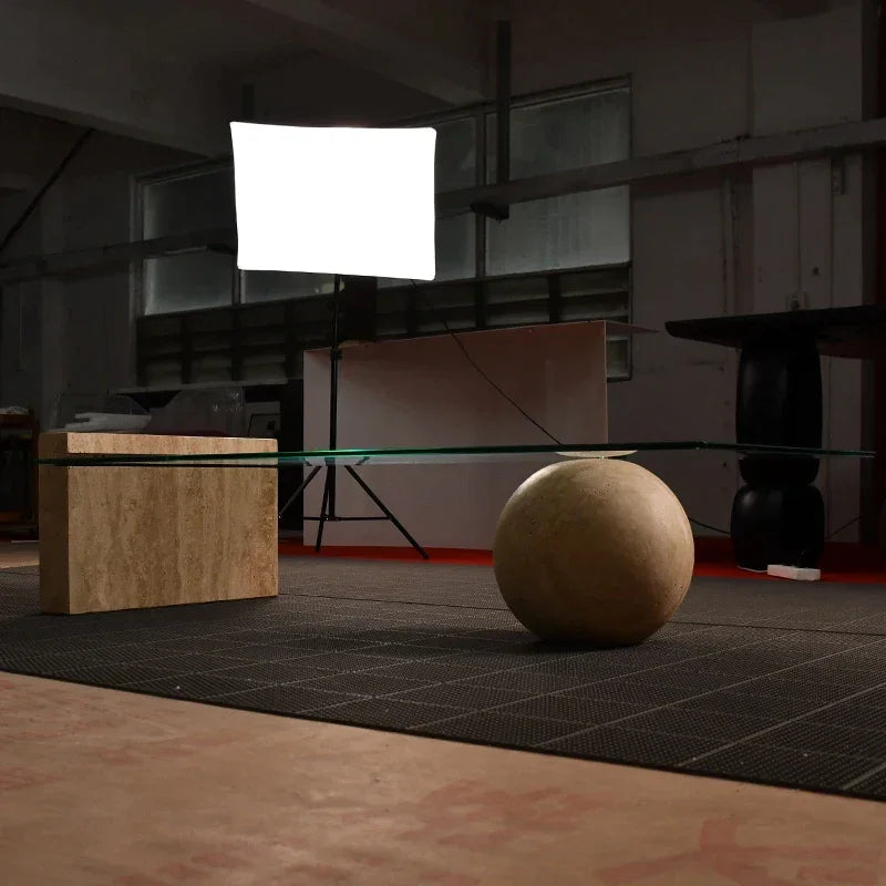 Travertine Glass Coffee Table - Luxury Modern Minimalism Living Room