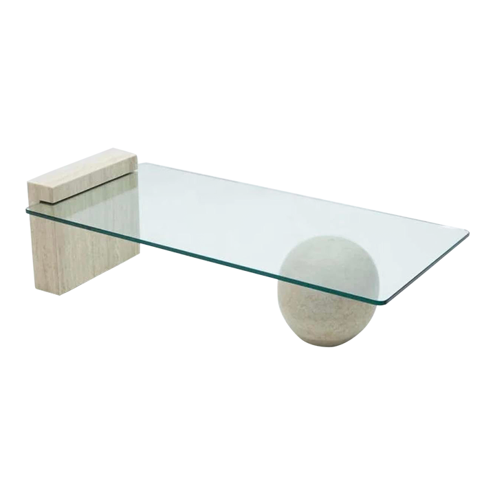 Travertine Glass Coffee Table - Luxury Modern Minimalism Living Room