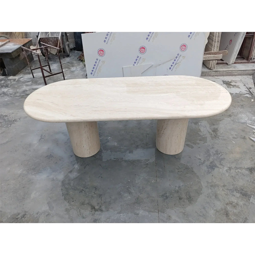 Contemporary Oval Travertine Dining Table – Minimalist Stone Design for Luxury Interiors