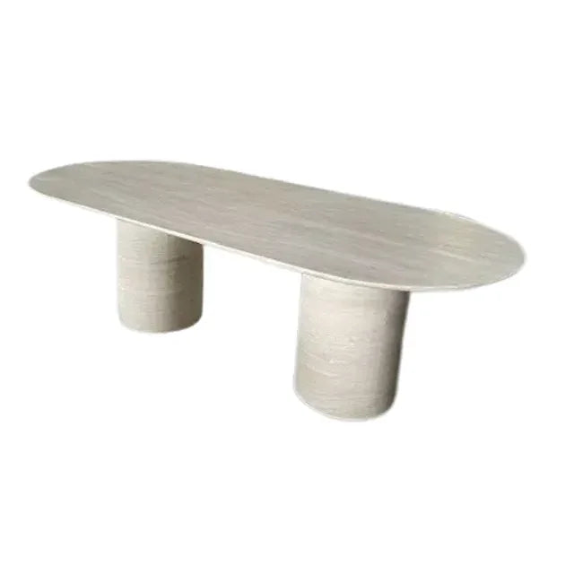 Contemporary Oval Travertine Dining Table – Minimalist Stone Design for Luxury Interiors