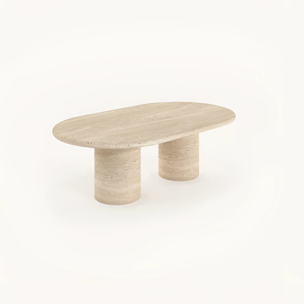 Contemporary Oval Travertine Dining Table – Minimalist Stone Design for Luxury Interiors