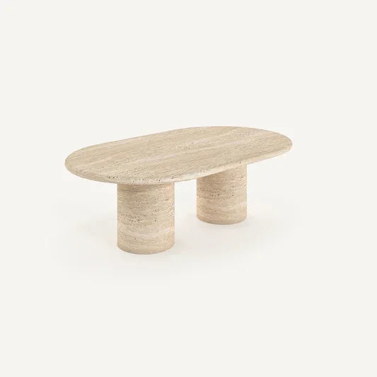 Contemporary Oval Travertine Dining Table – Minimalist Stone Design for Luxury Interiors