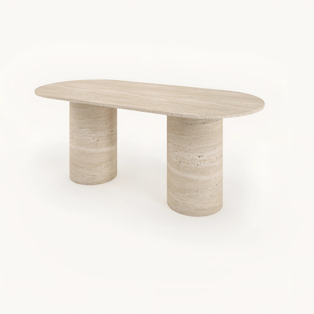 Contemporary Oval Travertine Dining Table – Minimalist Stone Design for Luxury Interiors