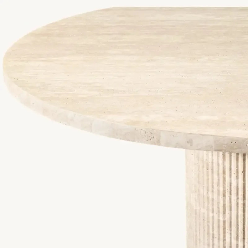 Travertine Round Dining Table – Modern Luxury with Fluted Base for Elegant Interiors