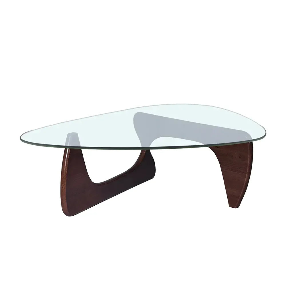 Mid-century Modern Glass Coffee Table with Solid Wood Base – Minimalist Design for Living Rooms