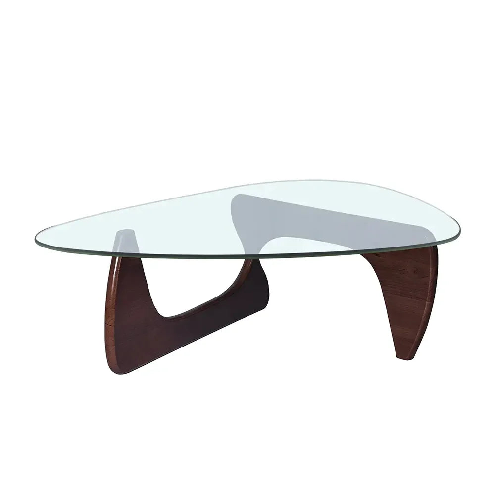 Mid-century Modern Glass Coffee Table with Solid Wood Base – Minimalist Design for Living Rooms