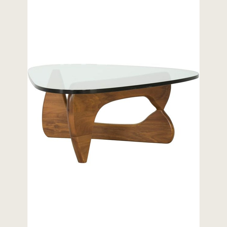 Mid-century Modern Glass Coffee Table with Solid Wood Base – Minimalist Design for Living Rooms