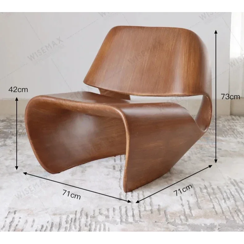 Modern Sculptural Lounge Chairs with Curved Wood Design Minimalist Accent in Black Walnut and Natural Finish