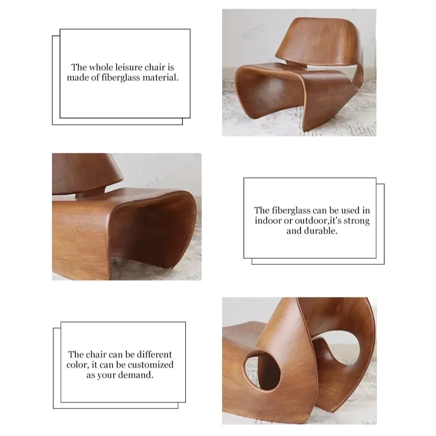 Modern Sculptural Lounge Chairs with Curved Wood Design Minimalist Accent in Black Walnut and Natural Finish