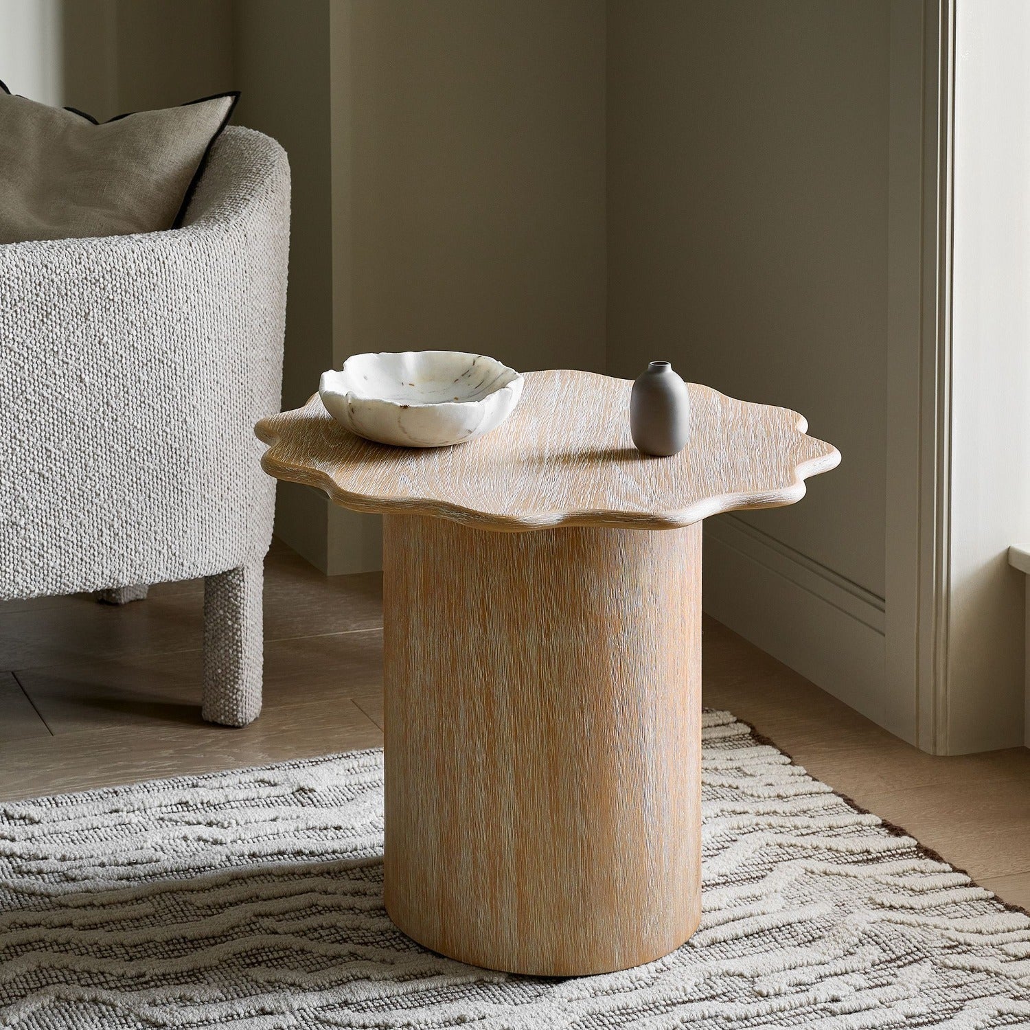 Wavy Edge Wooden Side Table – Organic Minimalist Accent | Japandi Interiors
