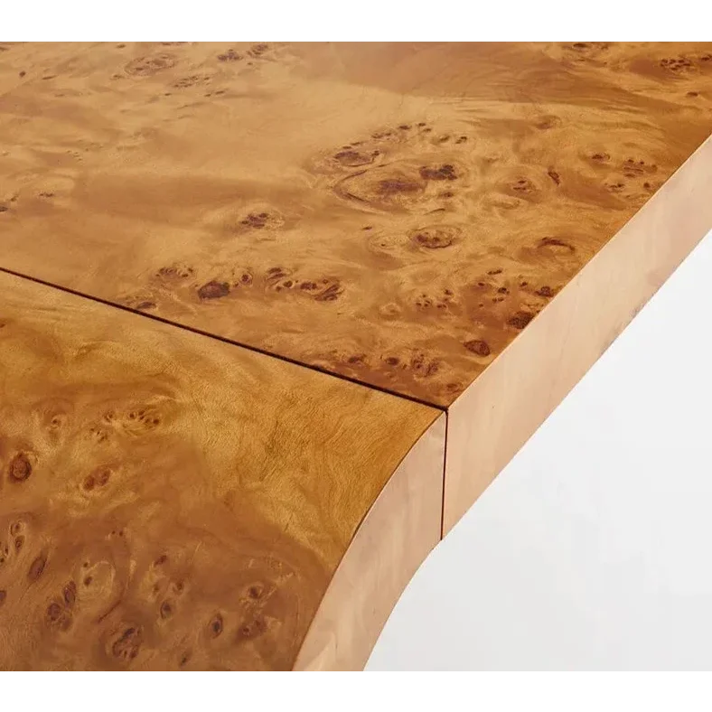 Modern Burl Wood Coffee Table | Minimalist Design Natural Grain Rectangular Centerpiece for Living Room