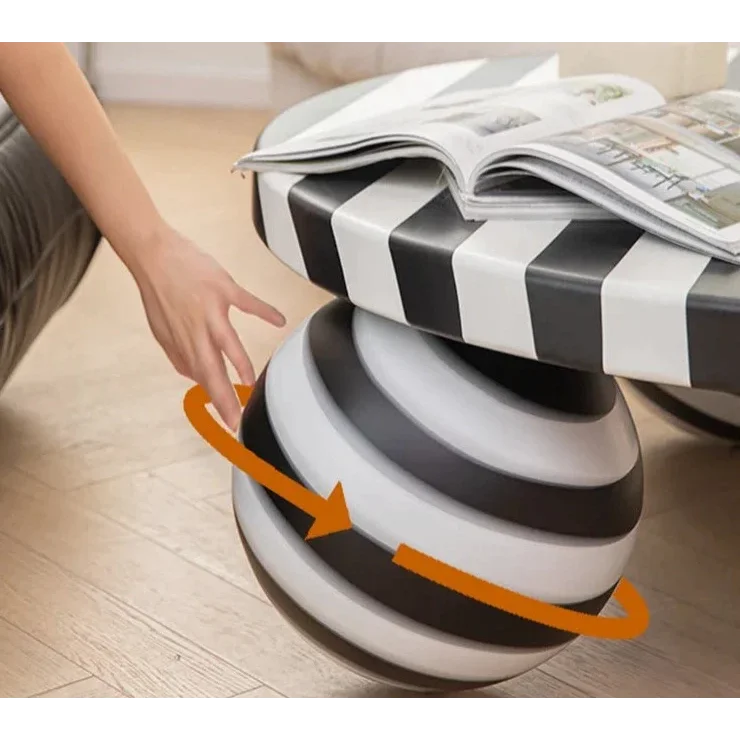 Striped Coffee Table with Artistic Ball Legs – Modern Optical Design | Interior