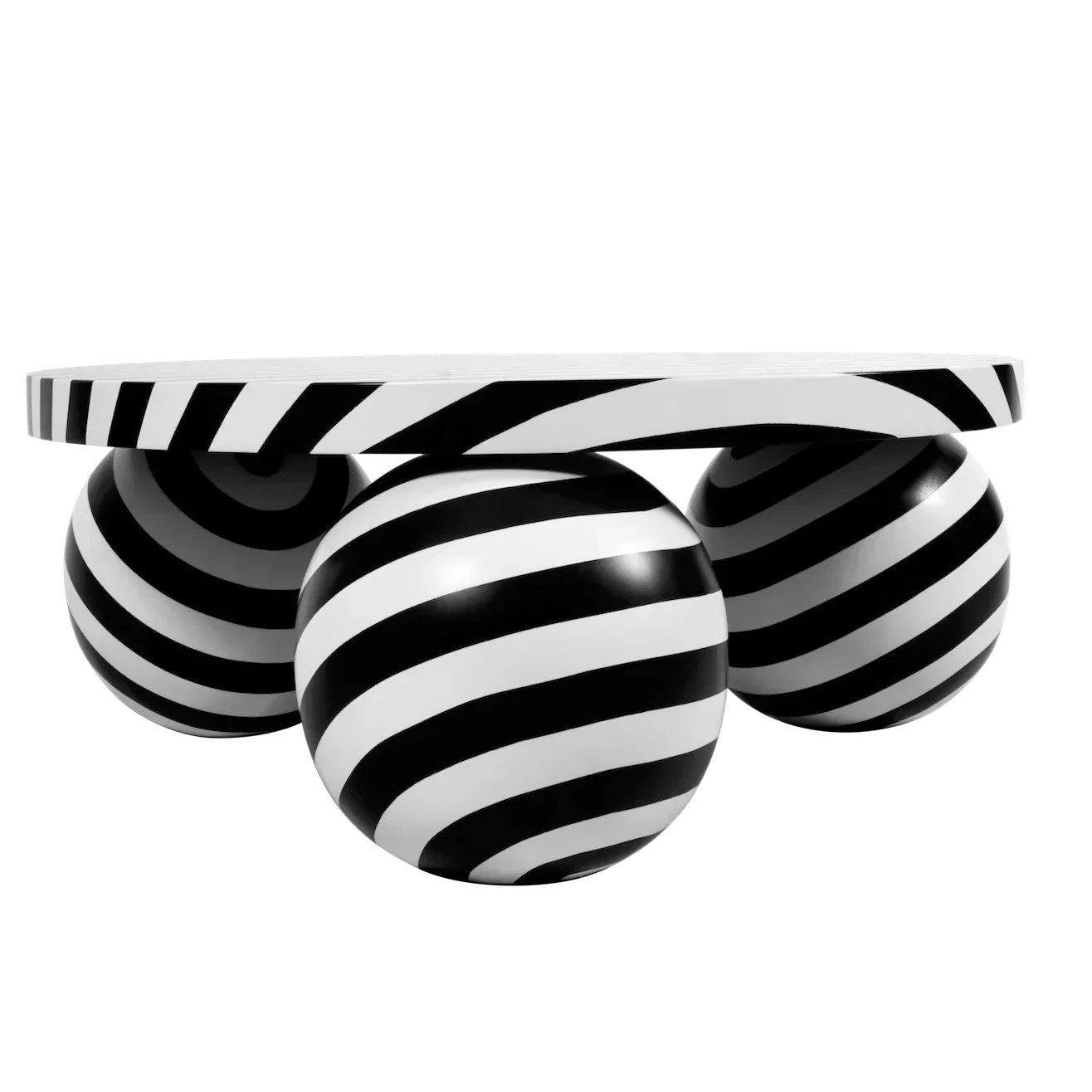 Striped Coffee Table with Artistic Ball Legs – Modern Optical Design | Interior